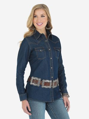 Wrangler® Premium Long Sleeve Denim Shirt with One Point Front and Back