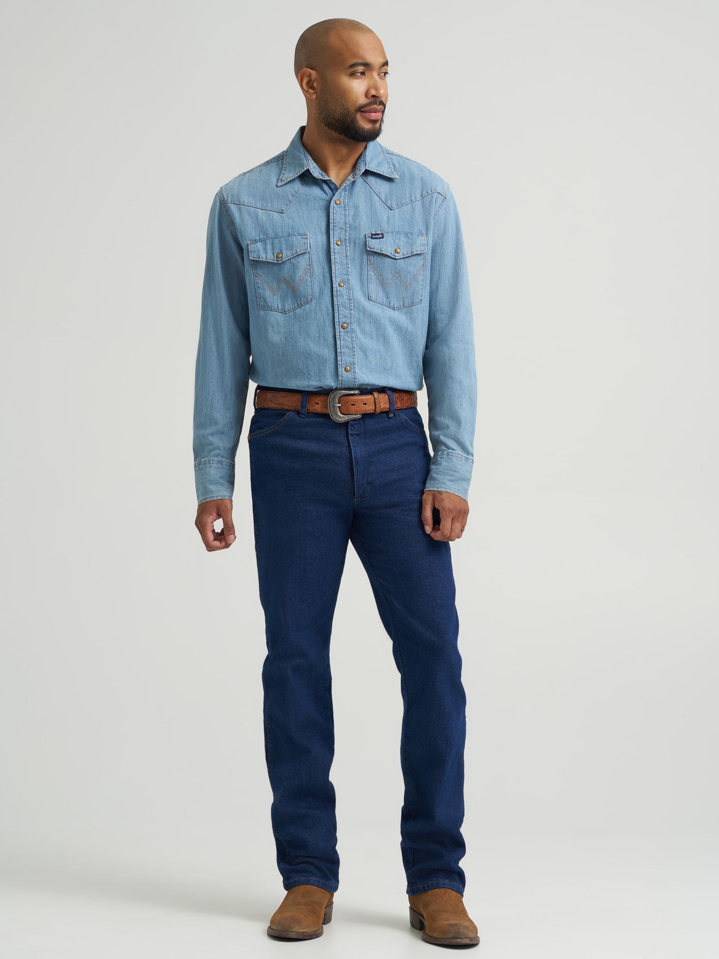 Мужские джинсы Wrangler Cowboy Cut® Navy Stretch Slim Fit, цвет: Тёмно-синий — фото 1