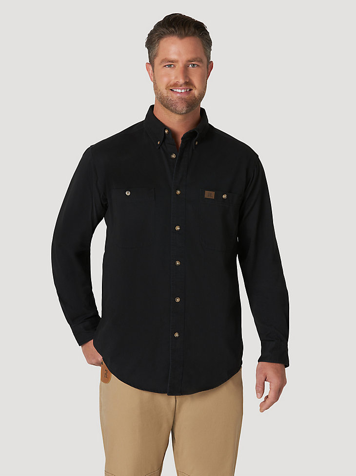 Wrangler® RIGGS Workwear® Long Sleeve Button Down Solid Twill Work Shirt in Black main view