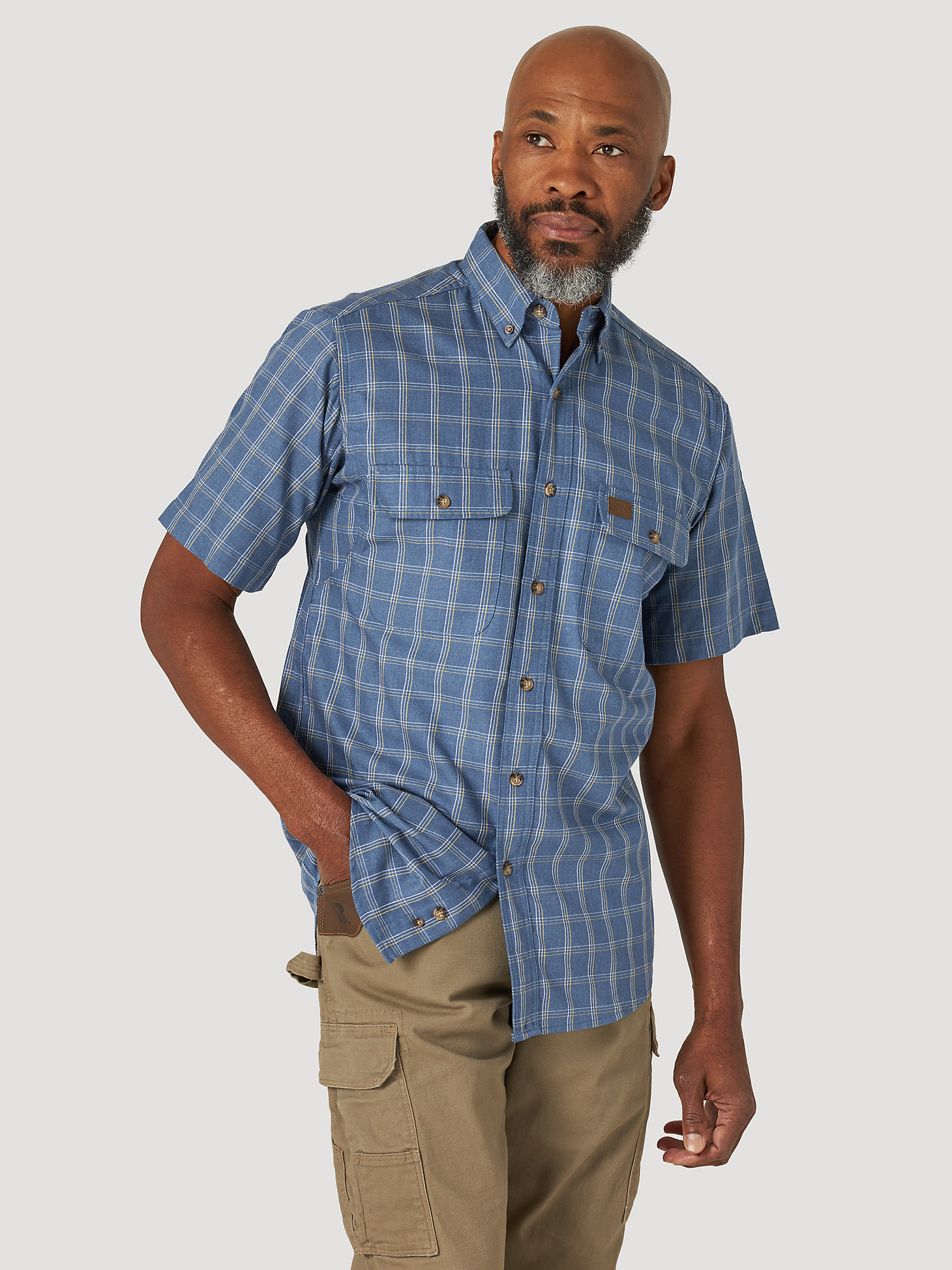 Wrangler® RIGGS Workwear® Plaid Work Shirt in Indigo Plaid main view