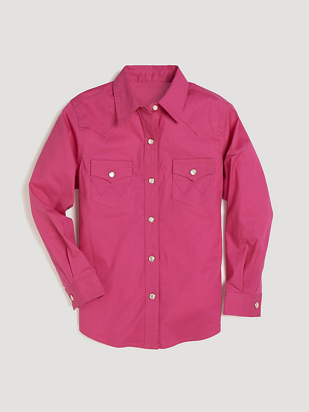 Girl's Long Sleeve Solid Western Snap Shirt in Pink
