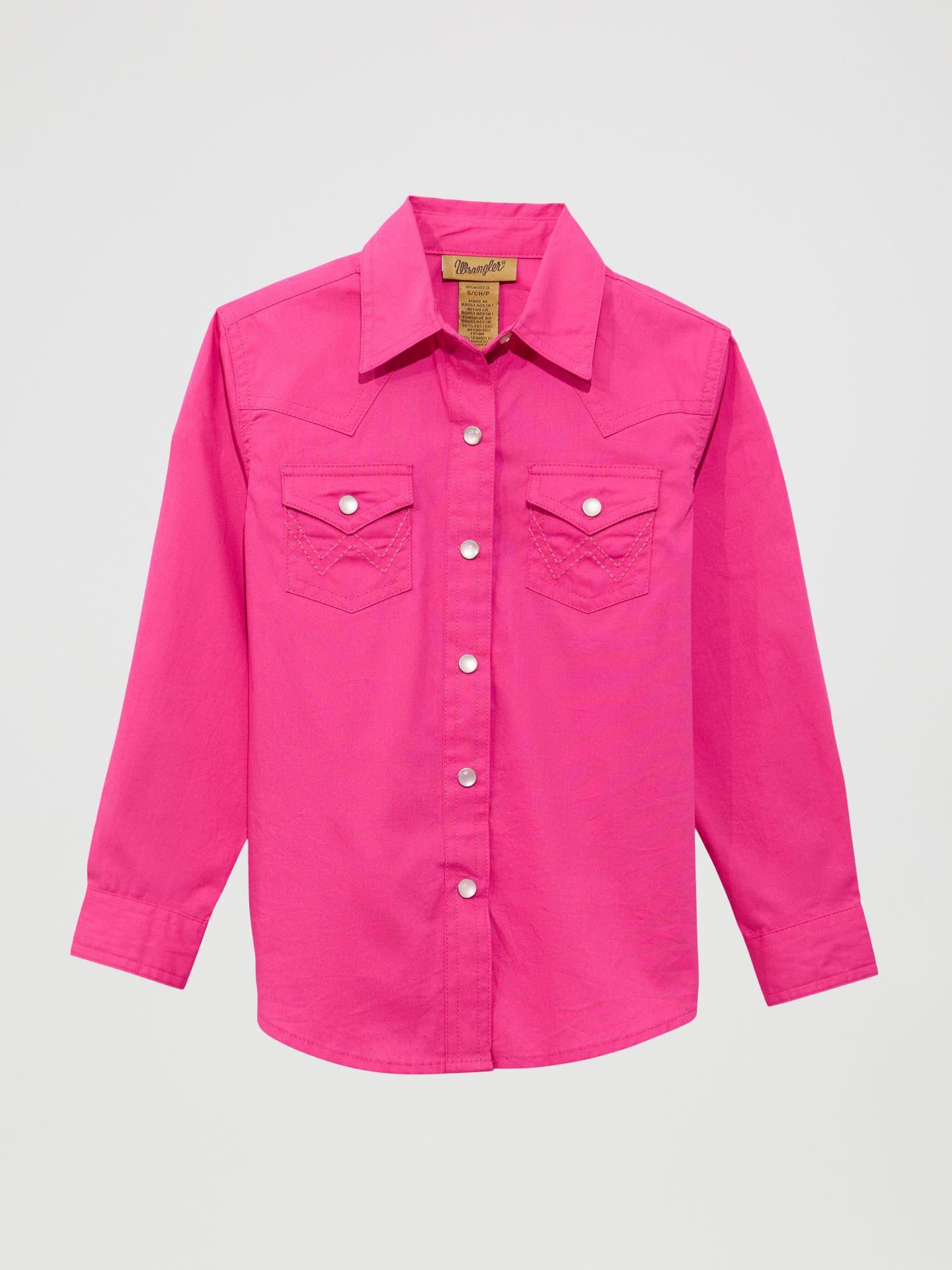 Рубашка Wrangler Long Sleeve Solid Western Snap для девочек, цвет: Розовый — фото 1