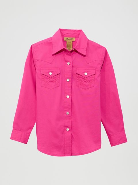 Детские рубашки Wrangler Girl's Long Sleeve Solid Western Snap Shirt