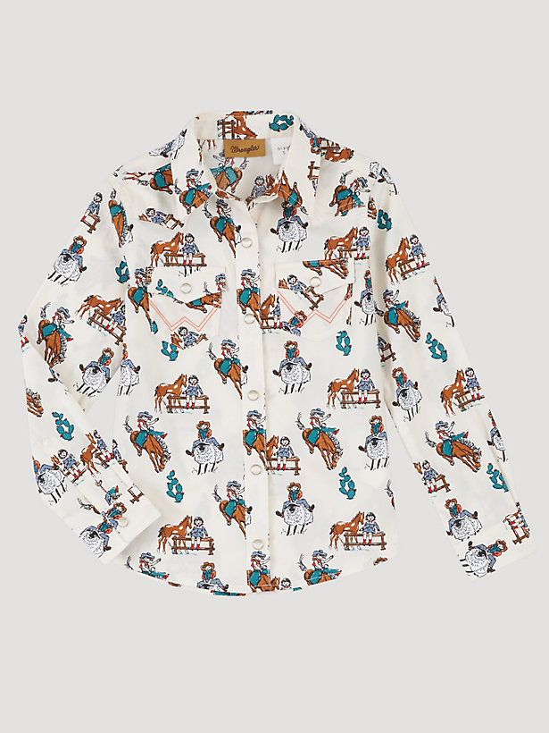Girl's Horse and Cowgirl Western Snap Shirt
