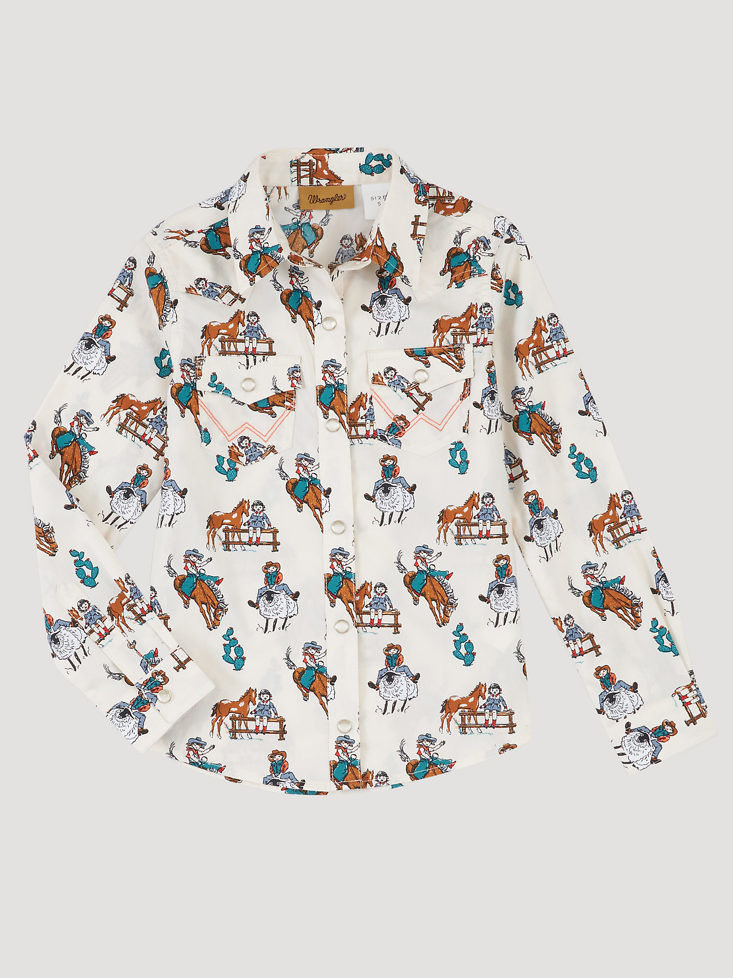 Girl's Horse and Cowgirl Western Snap Shirt in Multi main view
