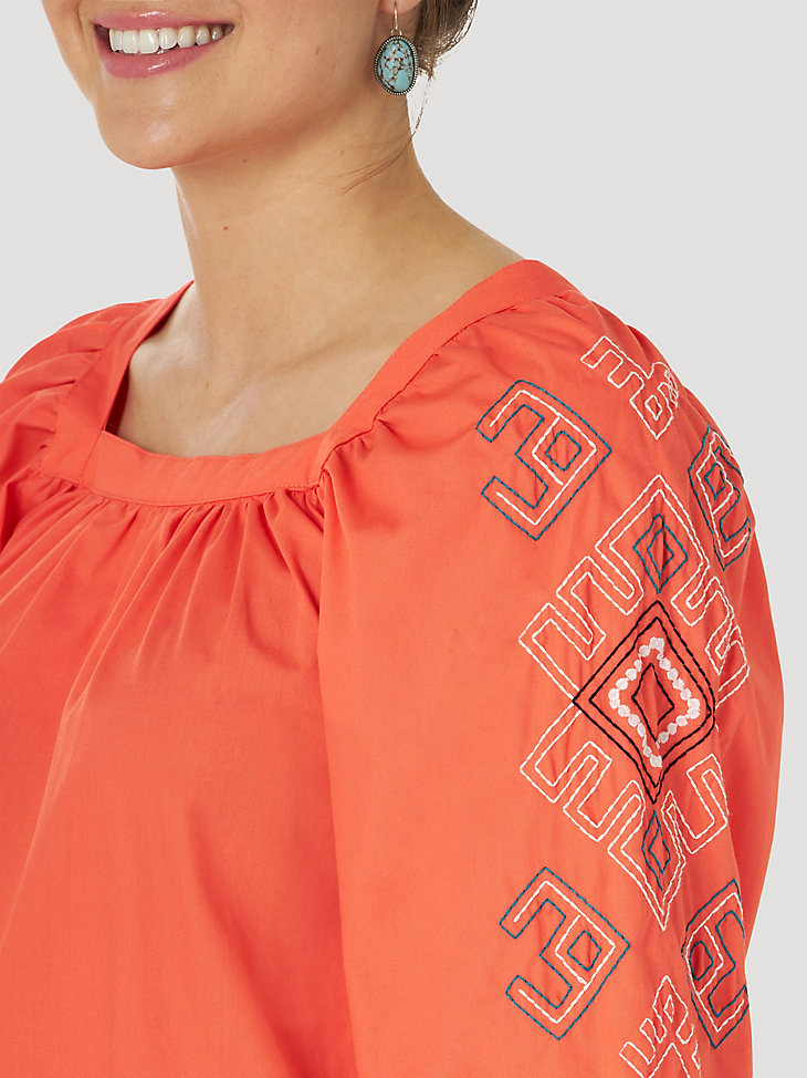 Women's Embroidered Sleeve Top in Orange alternative view 2