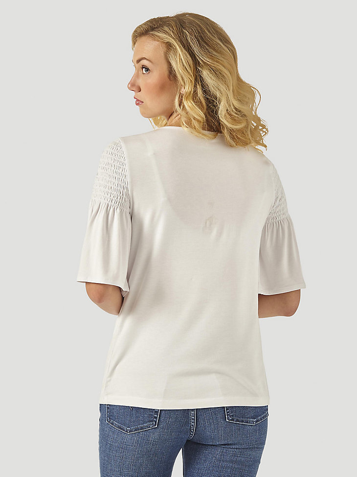 Women's Smocked Shoulder 3/4 Sleeve Top in White alternative view