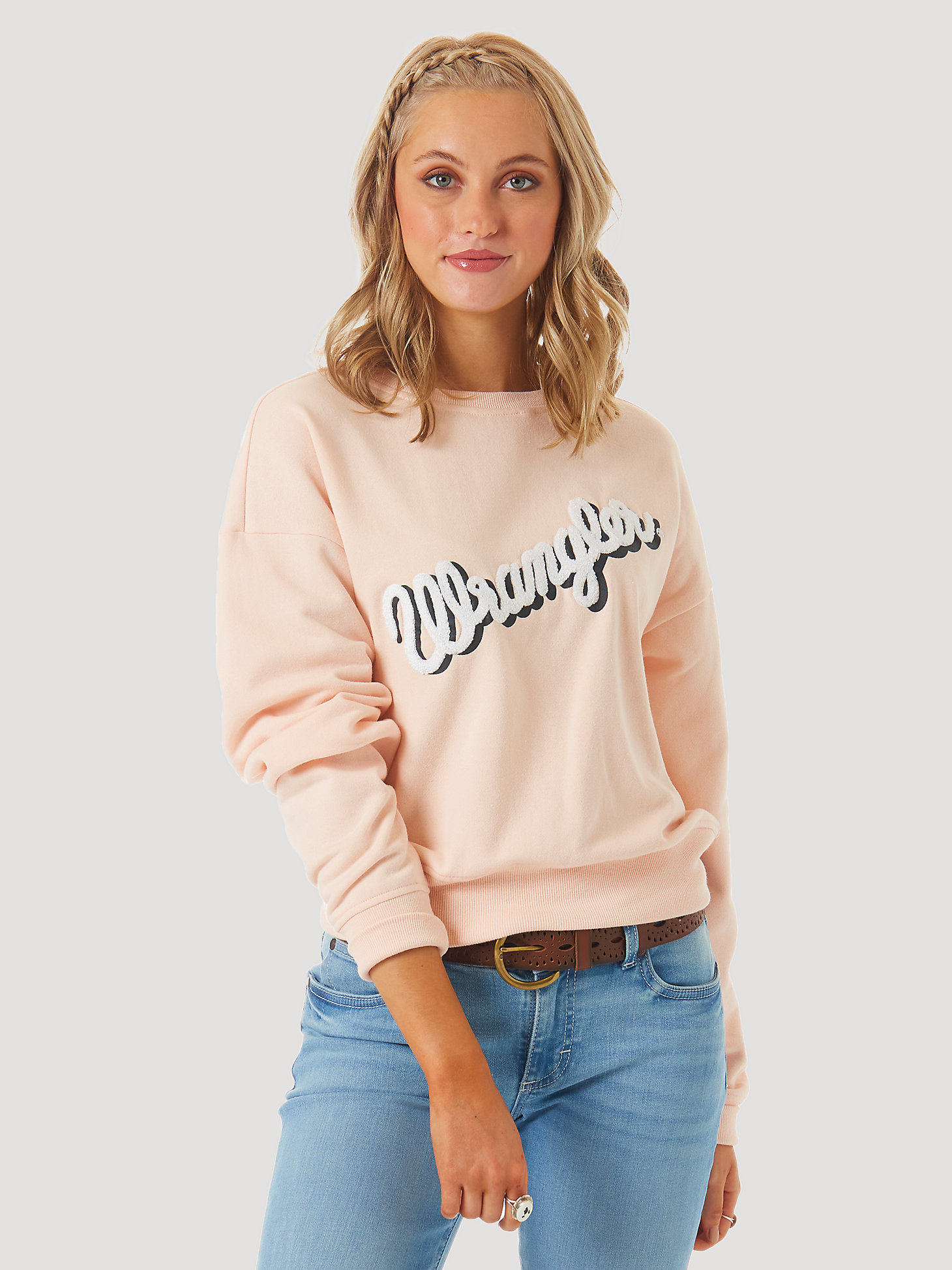 Women's Chenille Logo Embroidered Pullover in Pink main view