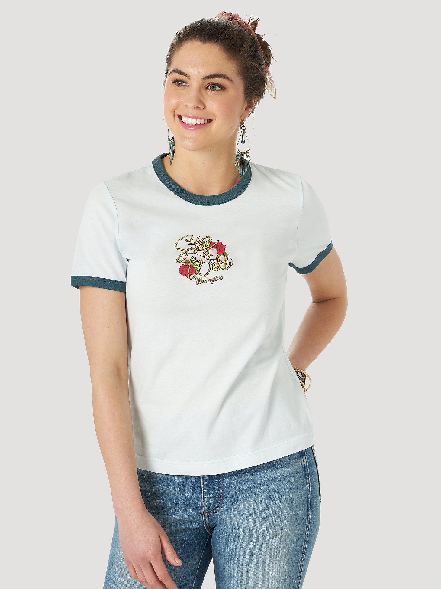 Women's Stay Wild Ringer Tee in Blue main view