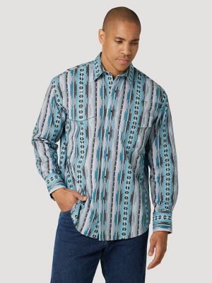 Boy's Wrangler 'Checotah' Retro Print Long Sleeve Pearl Snap Western Shirt  (0/2 to 10/12)