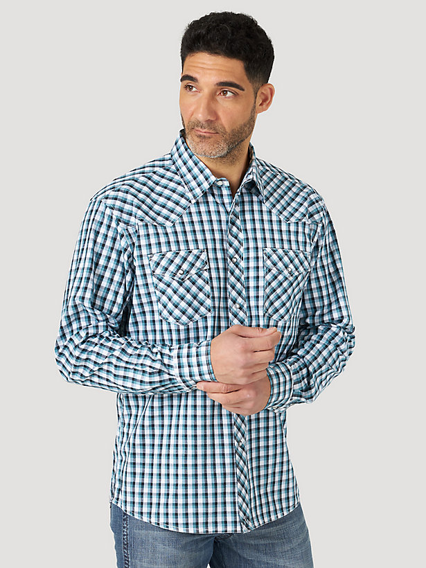 Men's Wrangler® 20X® Competition Advanced Comfort Long Sleeve Two Pocket Western Snap Plaid Shirt