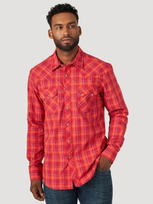 YUNY Men Long Sleeves Classic Plaid Relaxed-Fit Western Shirt Red S YUNY Men Long Sleeves Classic Plaid Relaxed-Fit Western Shirt Red S