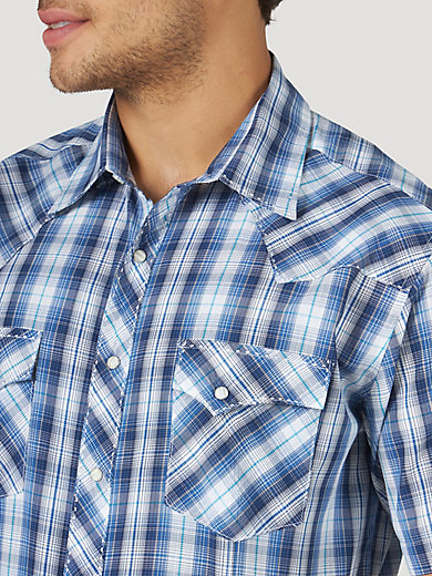 Mens Short Sleeve Western Shirts with Pearl Snap Button Up Casual Regular Fit Plaid Shirts 