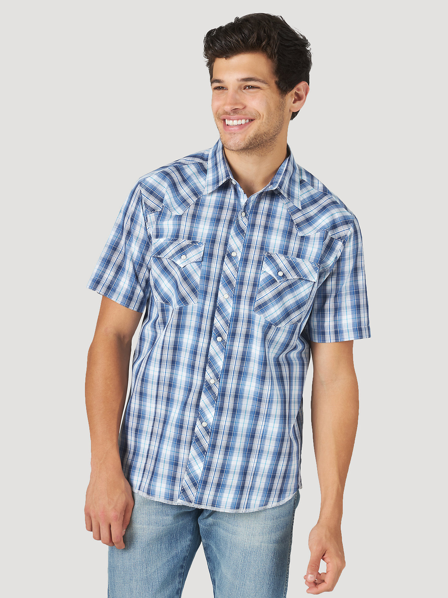 Men Fashion Dress Shirt Cotton Short Sleeve Plaid Slim Fit Button Down Shirt 