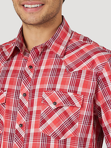 YUNY Men Long Sleeves Classic Plaid Relaxed-Fit Western Shirt Red S YUNY Men Long Sleeves Classic Plaid Relaxed-Fit Western Shirt Red S