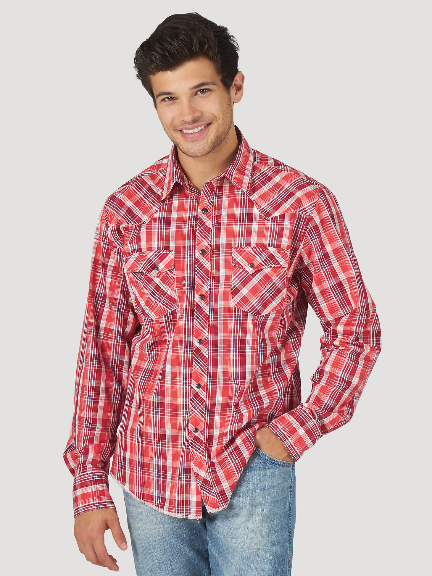 YUNY Men Long Sleeves Classic Plaid Relaxed-Fit Western Shirt Red S YUNY Men Long Sleeves Classic Plaid Relaxed-Fit Western Shirt Red S