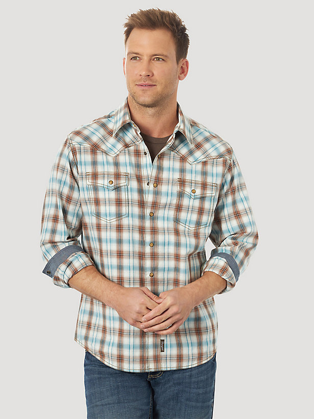 Men's Wrangler Retro® Long Sleeve with Contrast Trim Western Snap Plaid Shirt