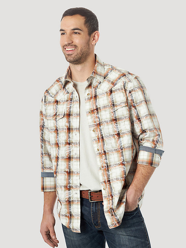 Men's Wrangler Retro® Long Sleeve Western Snap Plaid Overprint Shirt