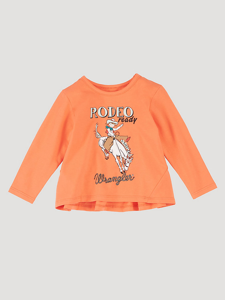 Toddler Girl Long Sleeve Rodeo Ready Graphic Tee in Orange main view