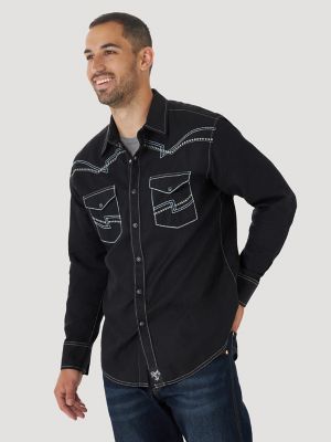 Men's Rock 47® by Wrangler® Long Sleeve Embroidered Yoke Solid Western Snap  Shirt | The Monarch Look | Wrangler®