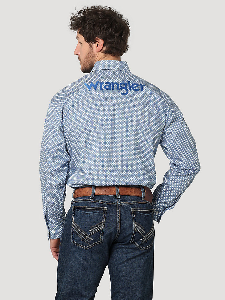 Vintage Men's Blue & White Plaid Cotton Button Down Long Sleeved Shirt by Wrangler Painted Desert