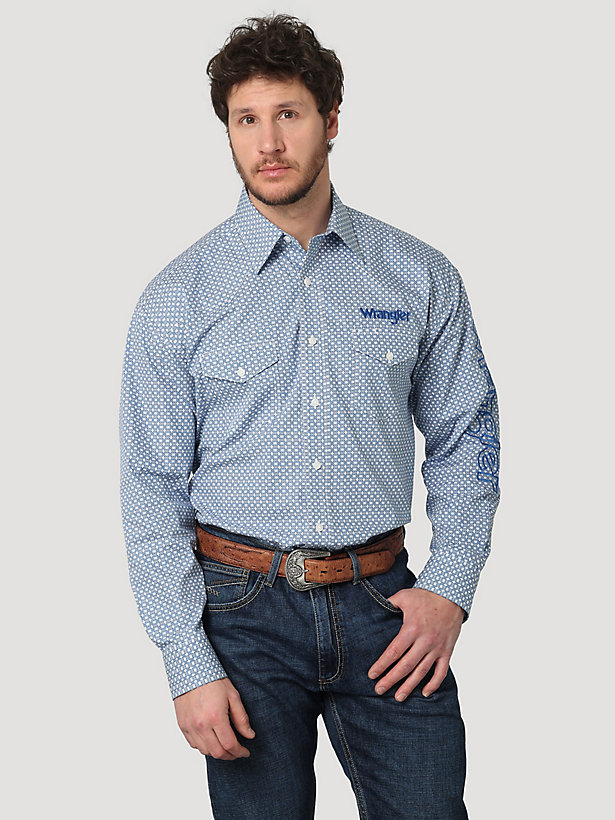 Men's Wrangler® Logo Long Sleeve Button-Down Print Shirt