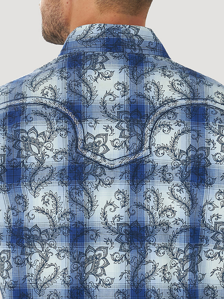Men's Rock 47 by Wrangler Long Sleeve Vintage Embroidered Yoke Print Snap Shirt in Blue Paisley alternative view 4