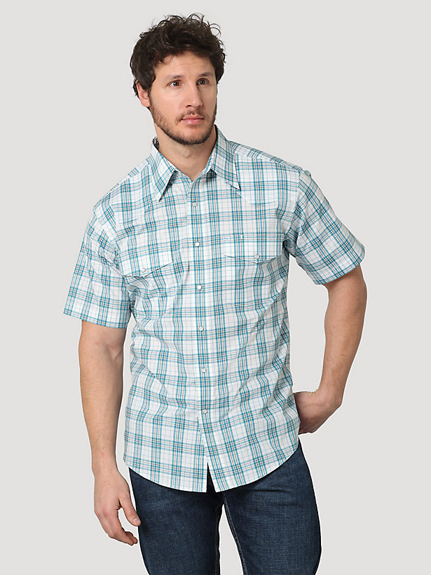 Wrangler Plaid Shirt Boys Sz 2T Blue Green Short Sleeve Button Up Cotton New 