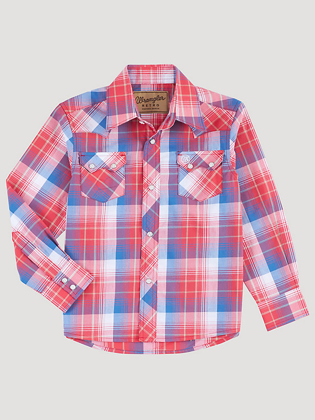 Boy's Wrangler Retro® Western Snap Plaid Shirt with Front Sawtooth Pockets