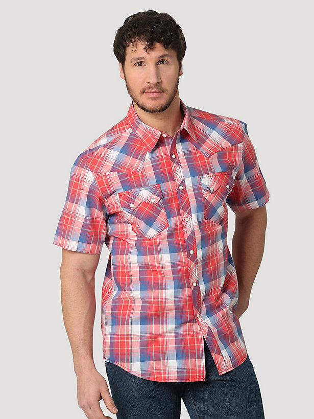 Men's Wrangler Retro® Short Sleeve Snap Pocket Plaid Shirt