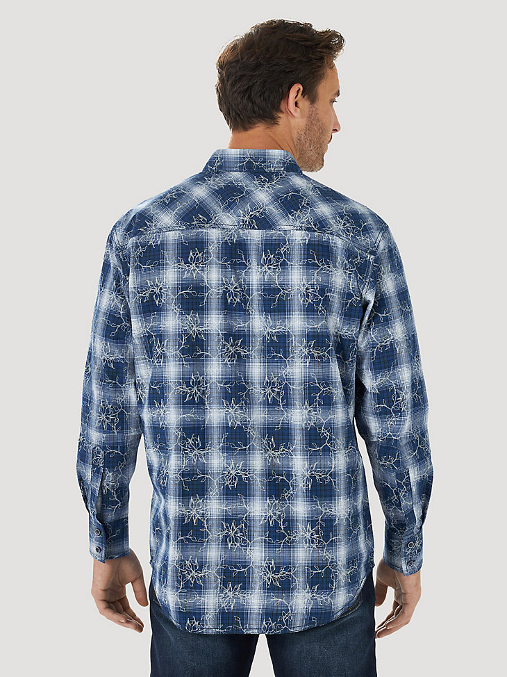 Men's Wrangler Retro® Long Sleeve Button-Down Print Shirt in Grey/White alternative view