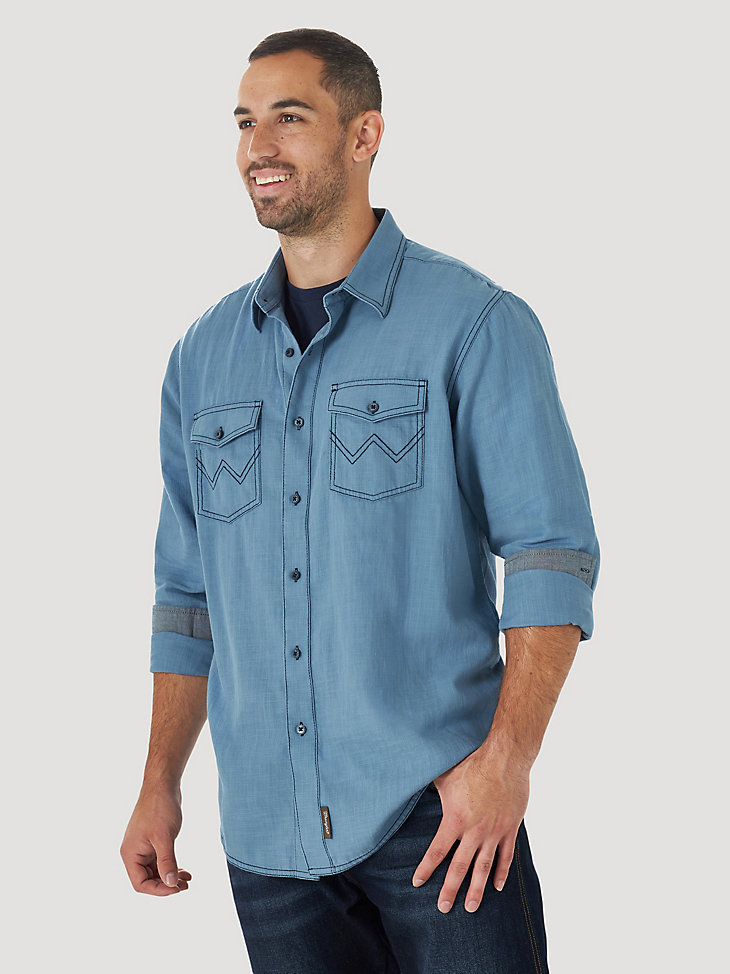 Mens Denim Slim Fit Shirts Long Sleeves Button-Down Chest Pocket Tops Jackets