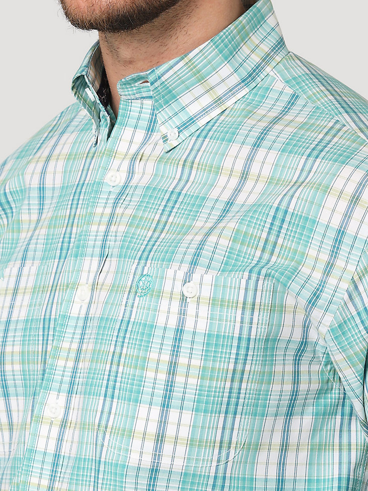RomantcMen Plaid Long-Sleeved Denim Cotton Collar Shirt