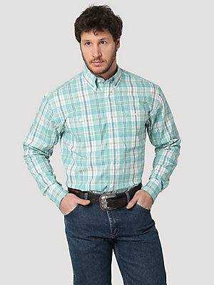 D.B.M Mens Fashion Long Sleeve Lapel Double Pocket Cotton Plaid Shirt