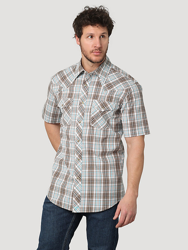 Men's Wrangler® 20X® Competition Advanced Comfort Short Sleeve Western Snap Two Pocket Plaid Shirt