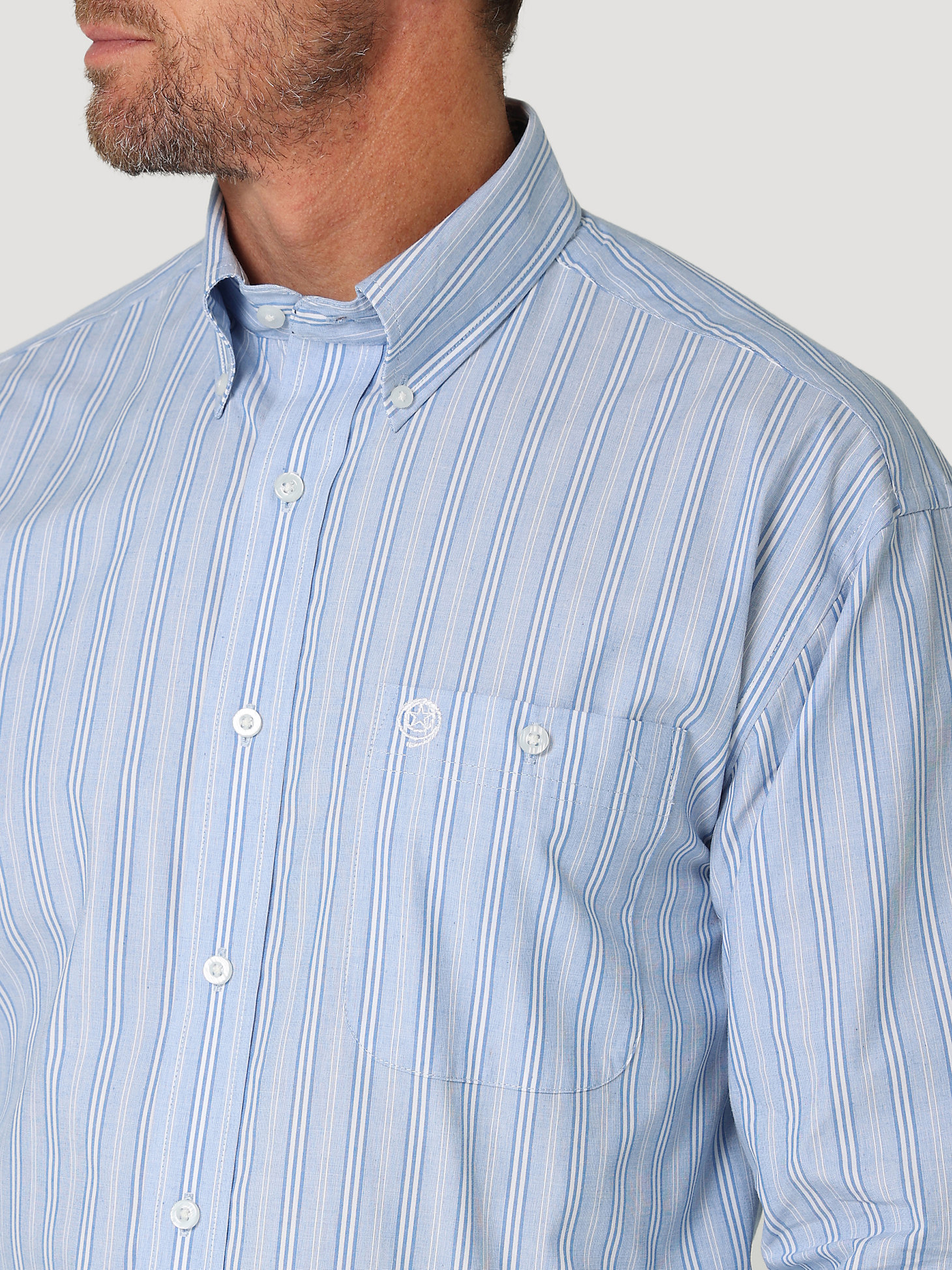 Men's George Strait Long Sleeve Button Down One Pocket Stripe Shirt in Blue Tri alternative view 2