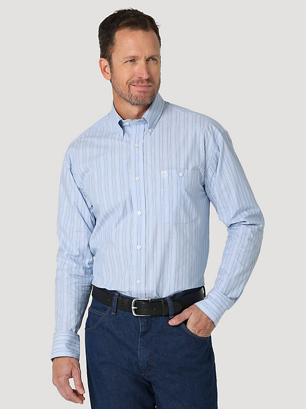 Men's George Strait Long Sleeve Button Down One Pocket Stripe Shirt