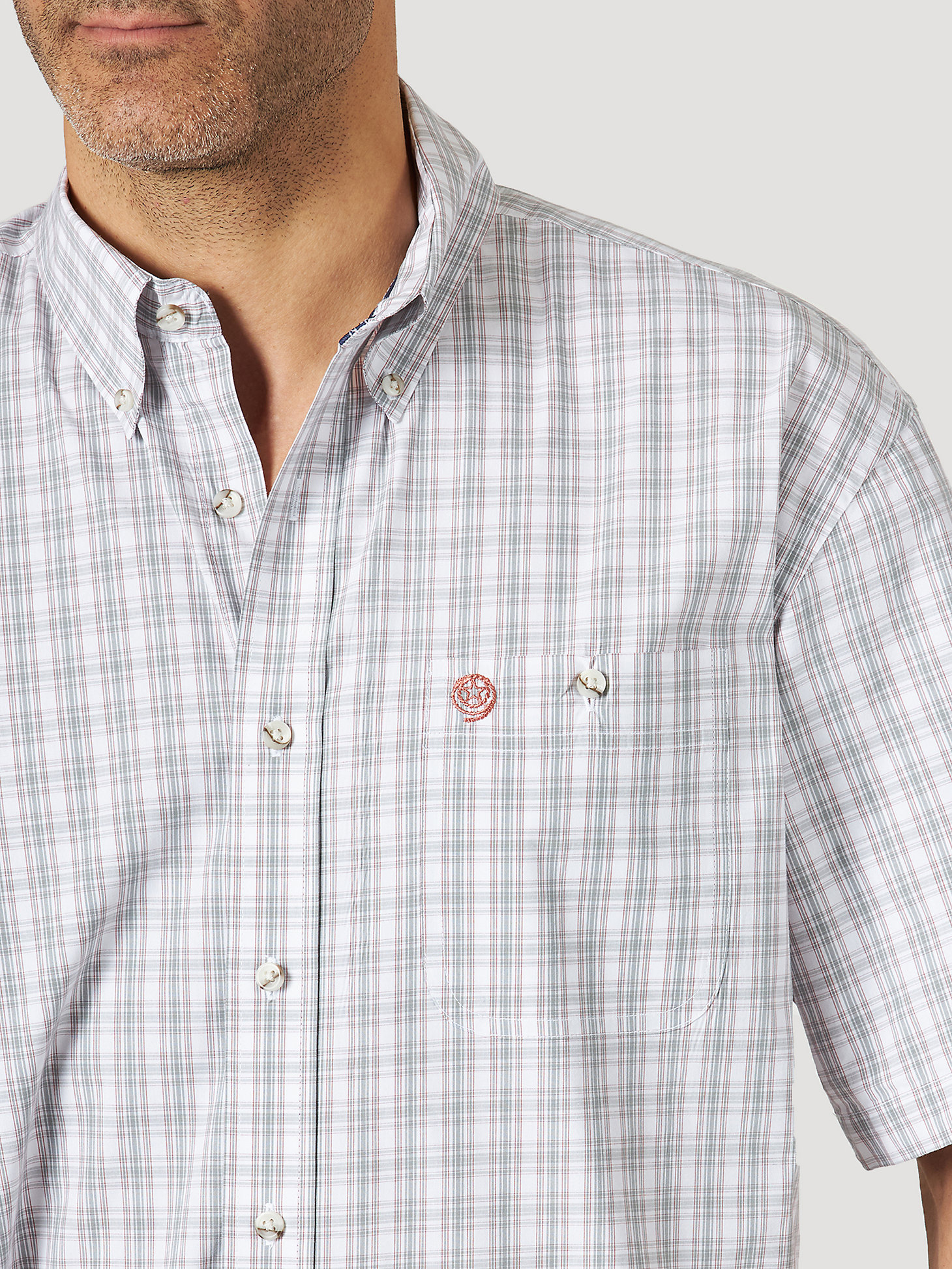 Men's George Strait Short Sleeve 1 Pocket Button Down Plaid Shirt in Rose Cloud alternative view 2