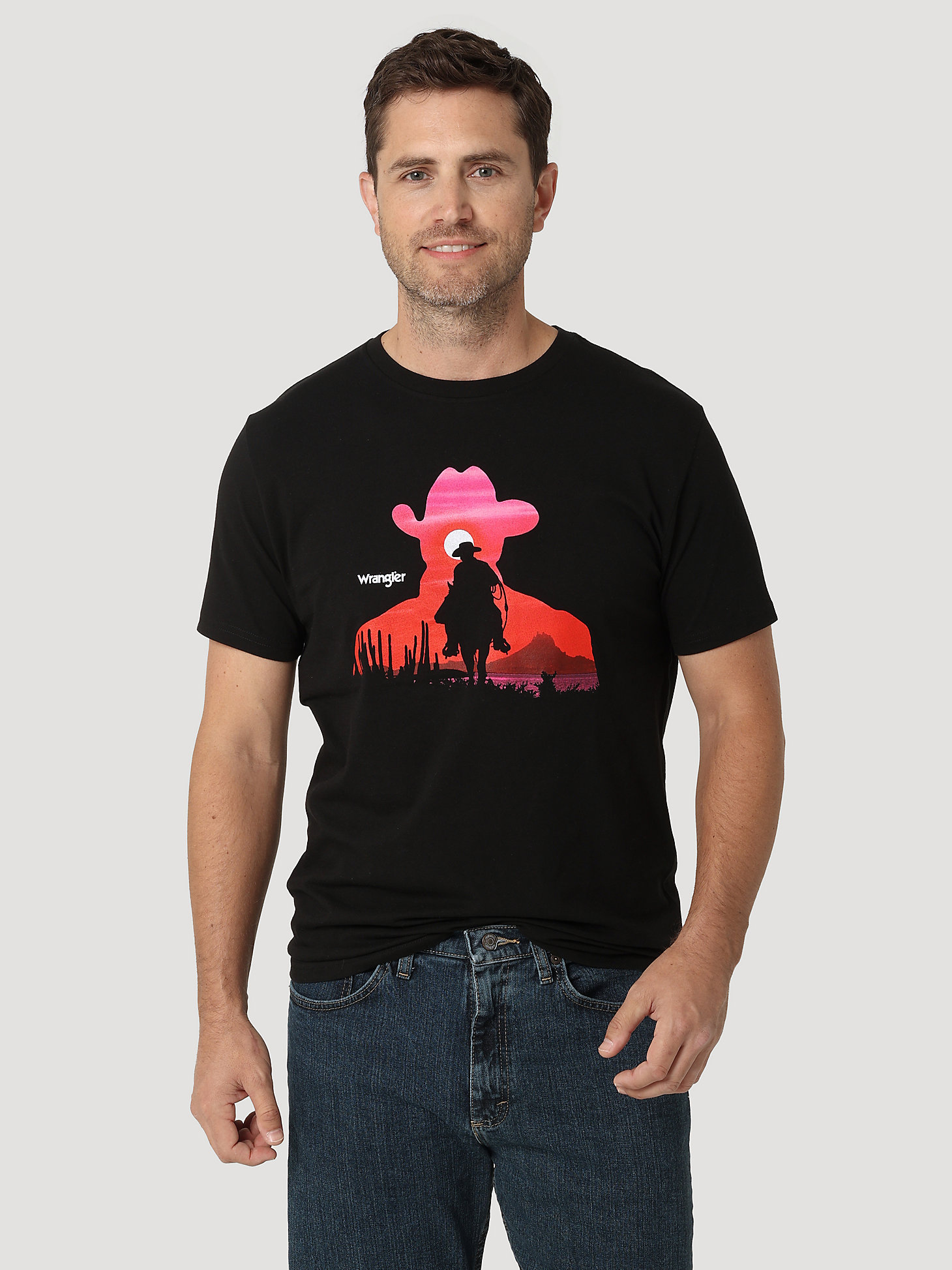 Men's Cowboy Sunset Graphic T-Shirt in Black main view