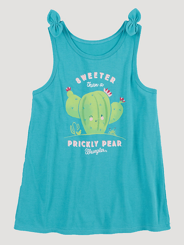 Girl's Wrangler Sweeter Than A Prickly Pear Graphic Tank in Teal main view