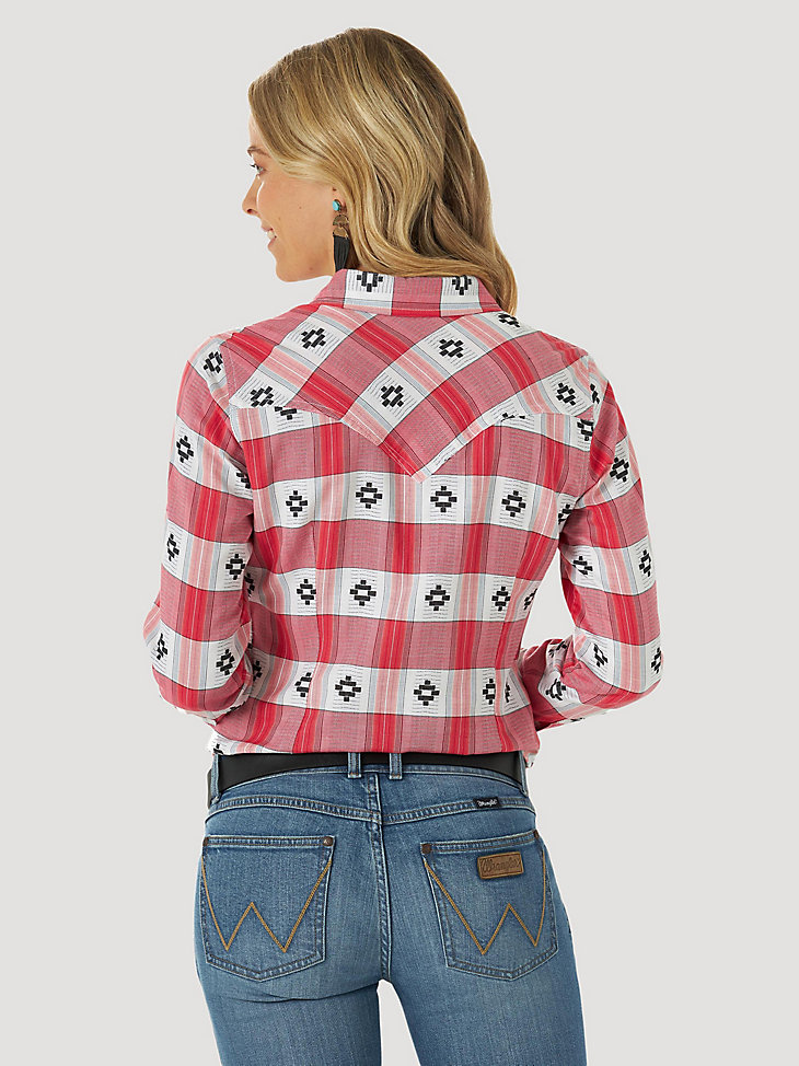 Women's Americana Long Sleeve Western Snap Shirt in Red Dobby alternative view 2