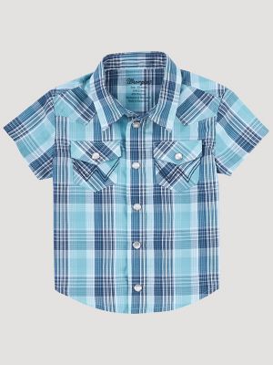 Little Boy Short Sleeve Western Snap Plaid Shirt