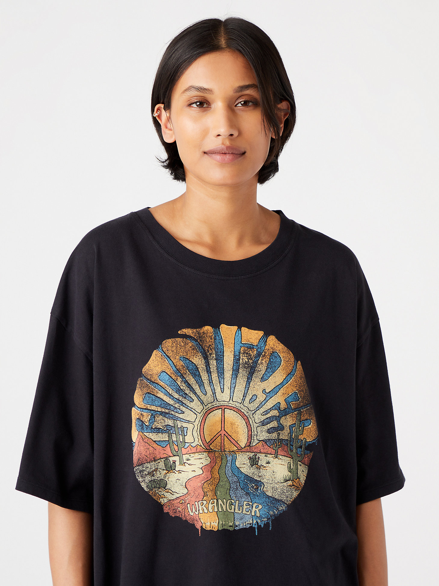 Women's Oversized Good Vibes Tee in Faded Black alternative view 2