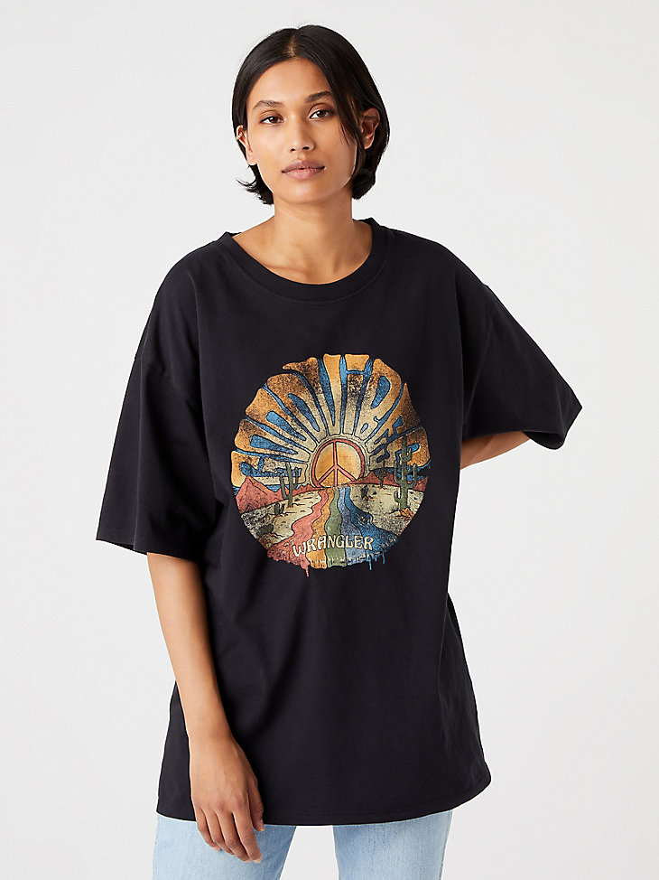 Women's Oversized Good Vibes Tee in Faded Black main view