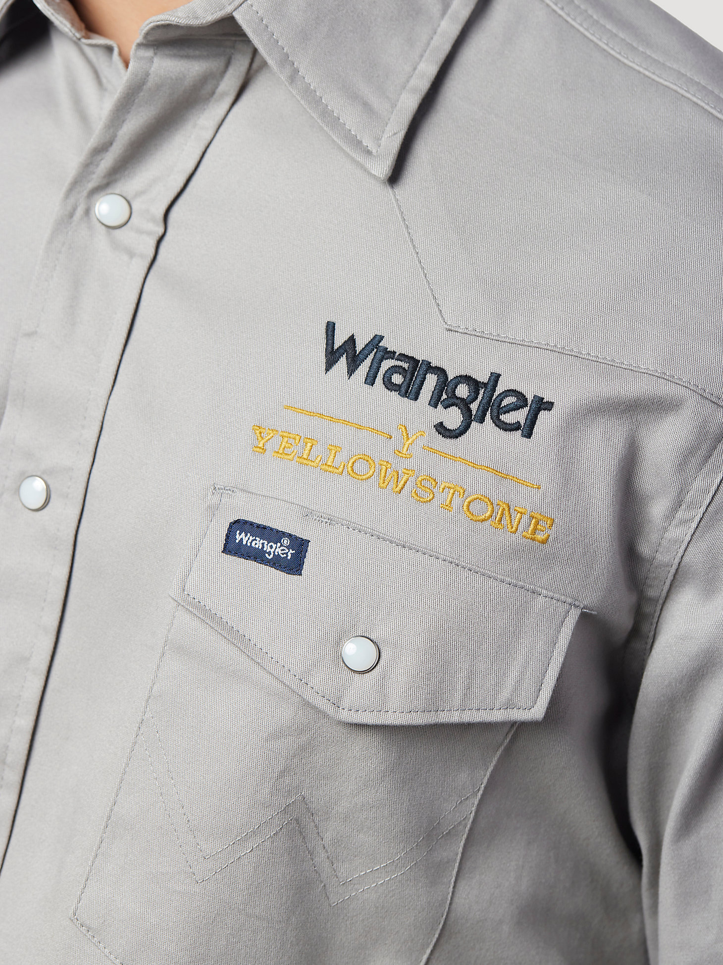 Wrangler x Yellowstone Men's Embroidered Back Twill Work Shirt in Light Grey alternative view 2