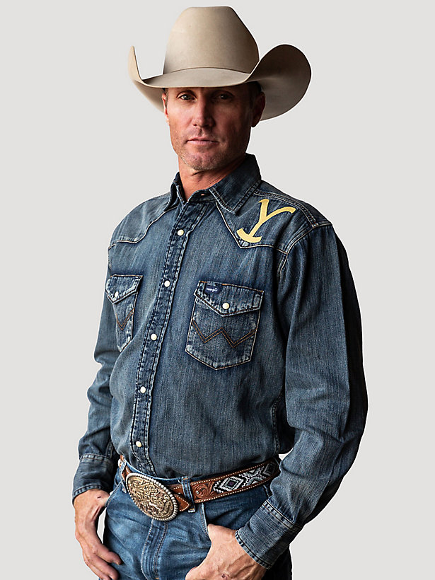 Wrangler x Yellowstone Men's Embroidered Denim Work Shirt