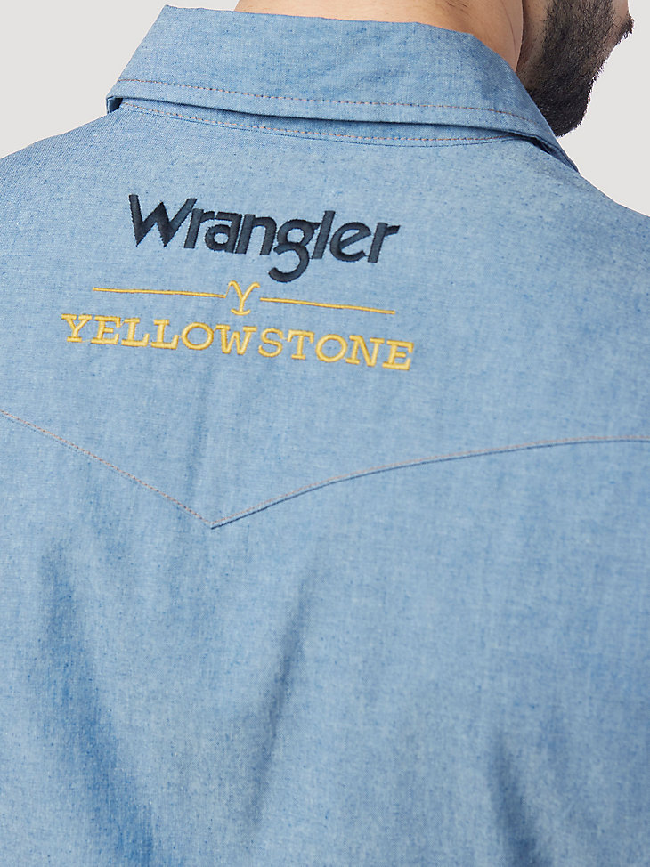 Wrangler x Yellowstone Men's Embroidered Chambray Work Shirt in Chambray alternative view 4