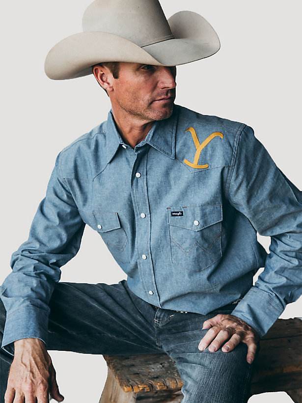 Wrangler x Yellowstone Men's Embroidered Chambray Work Shirt