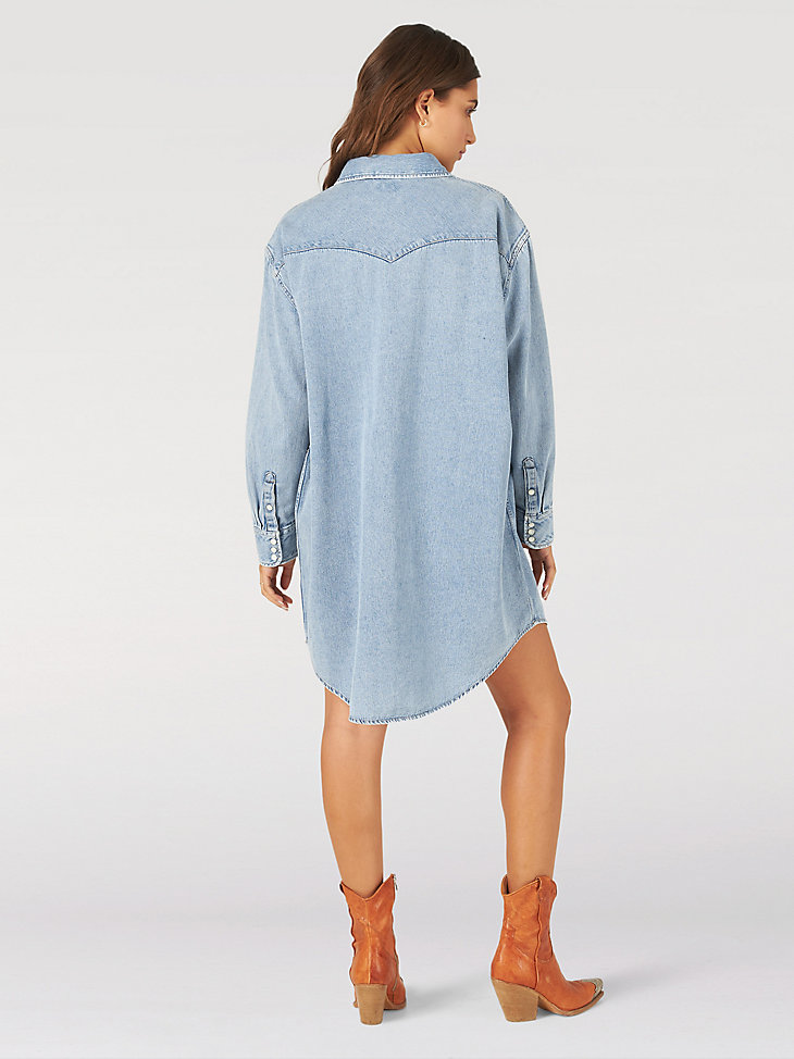 Women's Wrangler® Denim Shirtdress in Light Shade alternative view