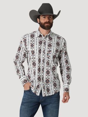 Boy's Wrangler 'Checotah' Retro Print Long Sleeve Pearl Snap Western Shirt  (0/2 to 10/12)